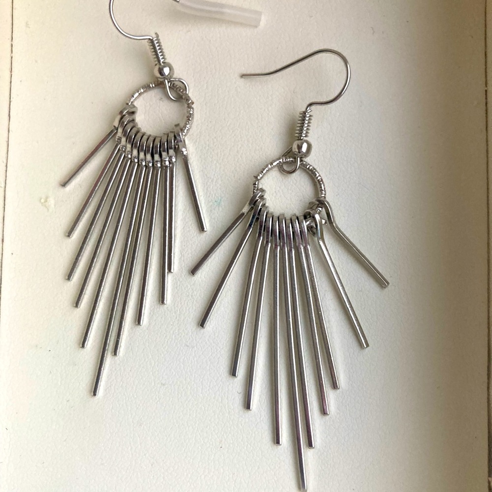 Silver Circle and Bars Dangle Earrings